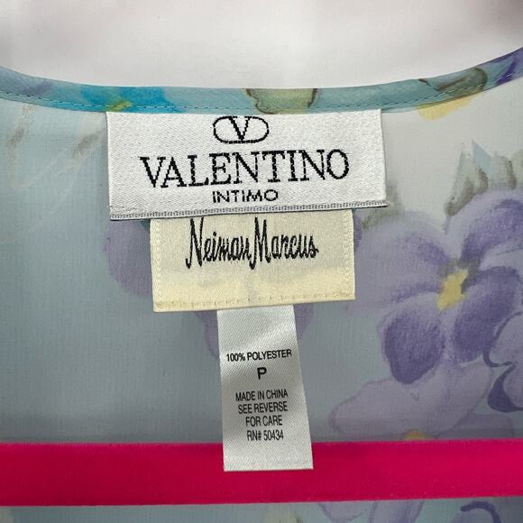VTG Valentino Intimo Blue Floral Lingerie Gown Matching Robe 2 PC Set Petite NEW - Picture 4 of 16